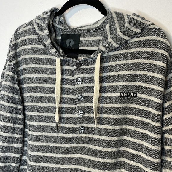 Djab classic stripes cotton half buttons hooded long sleeve top - Picture 2 of 8